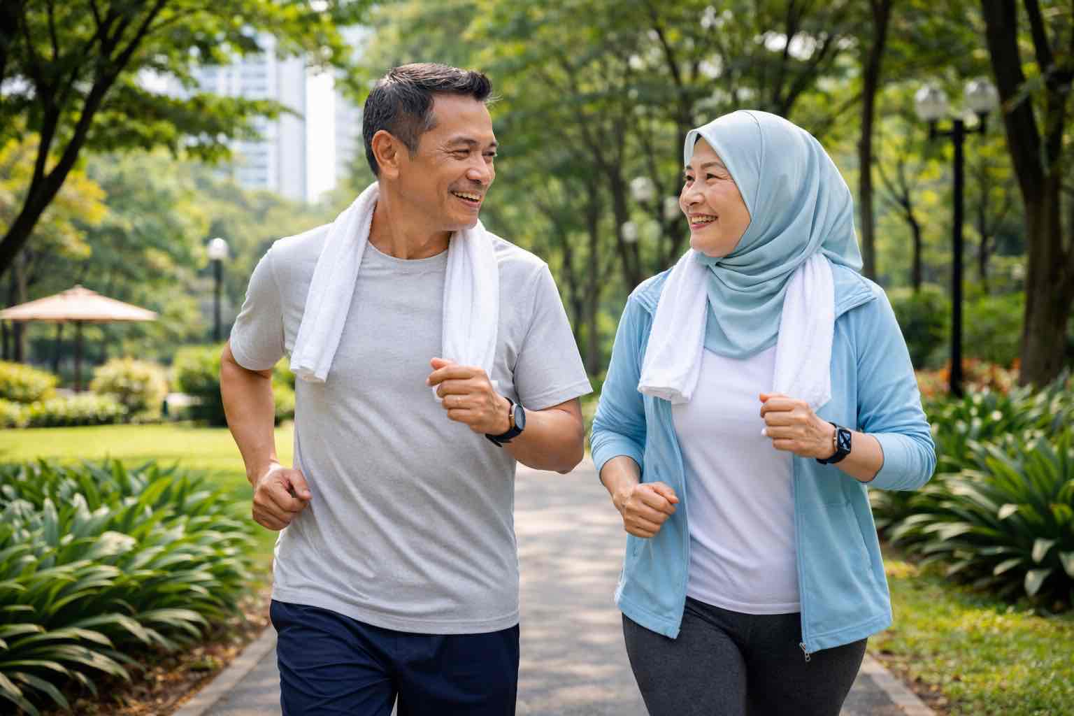Pasangan lansia berolahraga, bebas radang dan nyeri sendi
